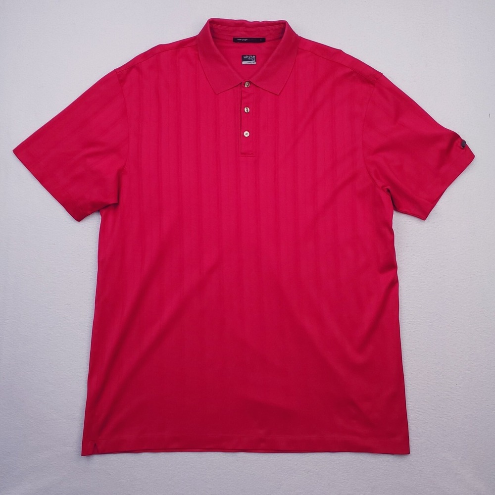 Tiger Woods Shirt Mens XXL Red Nike Golf Polo‎ Fit Dry Relaxed Ribbed Striped